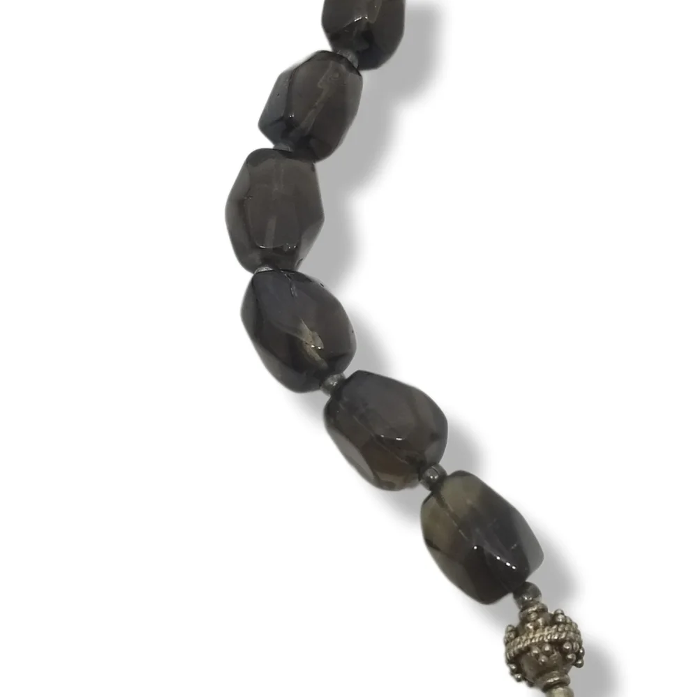 VINTAGE GENUINE SMOKY TOPAZ & STERLING SILVER STATEMENT NECKLACE